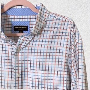Johnston &‎ Murphy XXL Cotton Check Shirt Blue Orange Grid Casual Classic Style